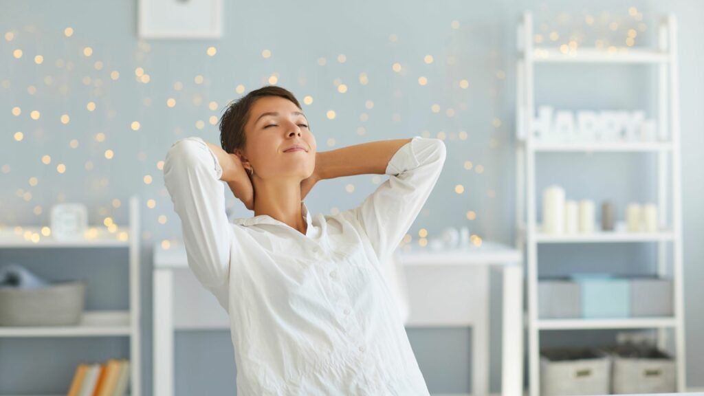 A woman relaxing in her home office